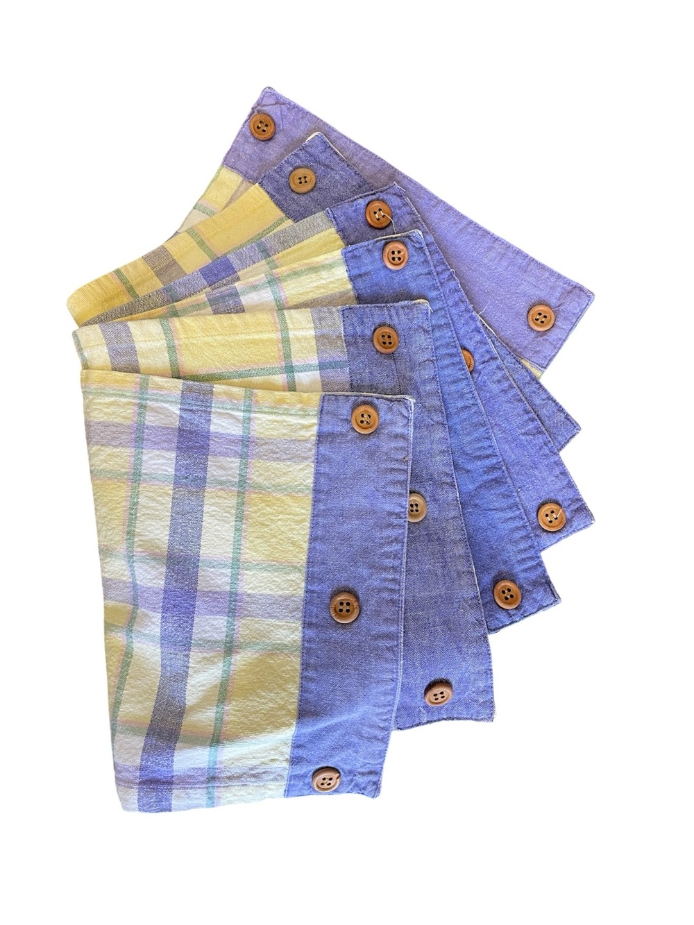 Set of 6 Lavender & Yellow Plaid Placemats with Wood Buttons, Preppy, Linens